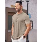 Coofandy Men'S Henley Shirts Short Sleeve Casual Basic Tee Summer Button Henley Soild T Shirts