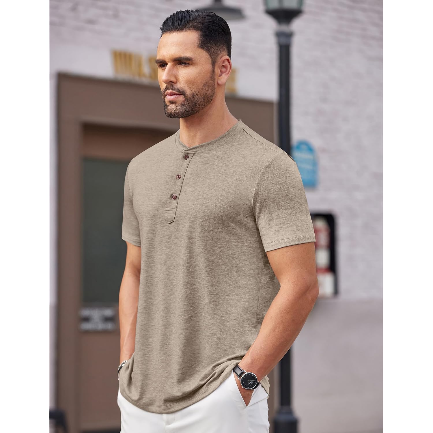 Coofandy Men'S Henley Shirts Short Sleeve Casual Basic Tee Summer Button Henley Soild T Shirts