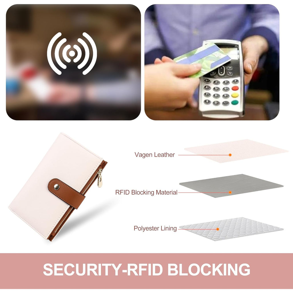 yiijay Women's Wallets RFID Blocking Leather Trifold Clutch Wallet Credit Card Holder Ladies Travel Wallet Purse with Pen Holder