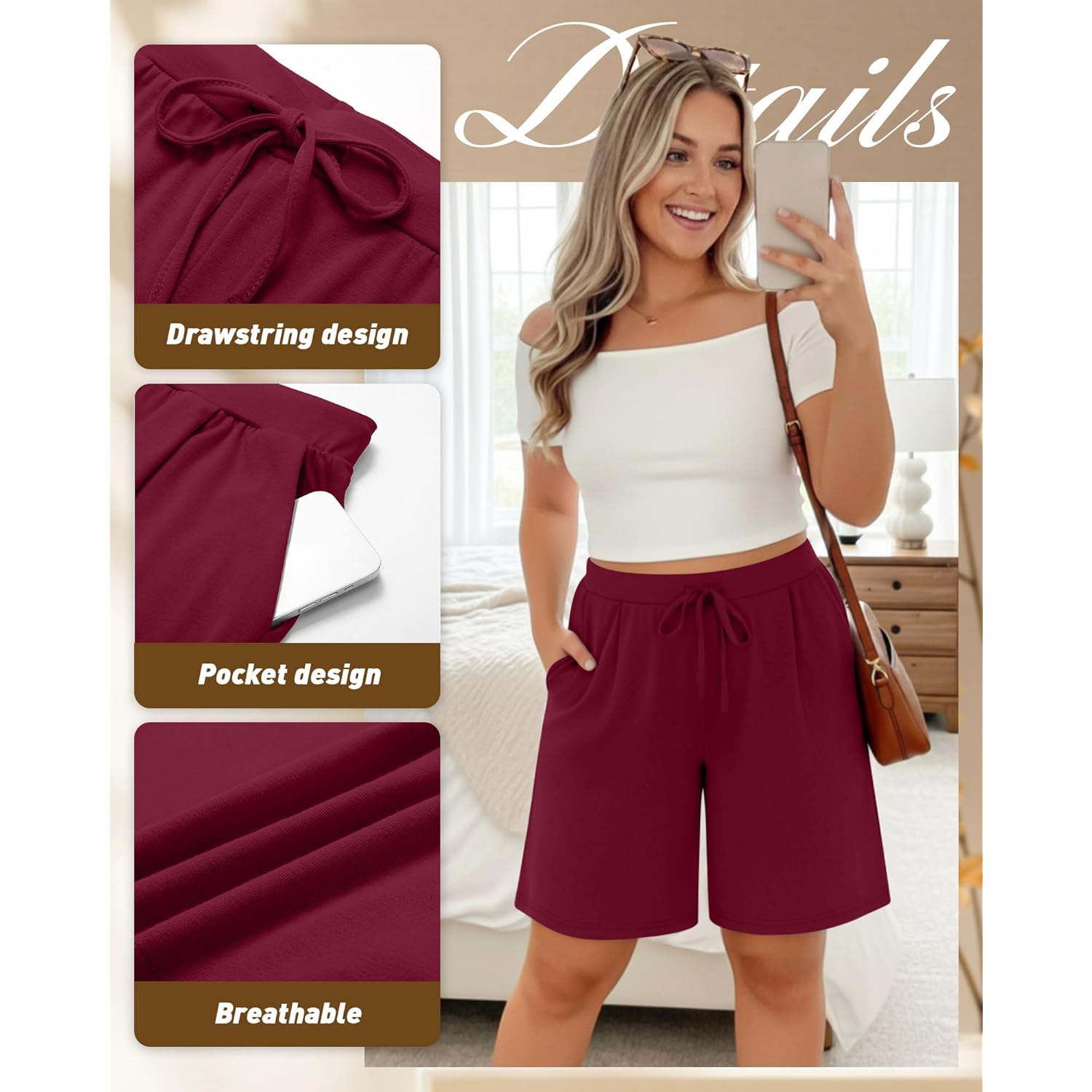 3 Pack Women's Plus Size Bermuda Shorts Casual Knit Drawstring Knee Length Walking Shorts with Pockets