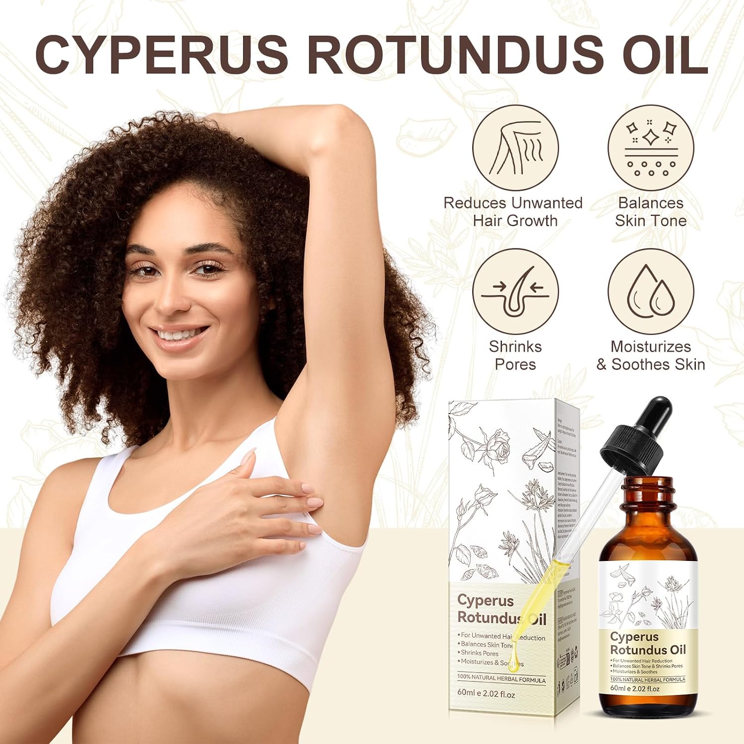 Cyperus Rotundus Oil, Natural Cyperus Rotundus Oil For Hair Removal, Reduces Unwanted Hair Growth, Moisturizes & Soothes The Skin, Reducing Body Hair Growth, Shrink Pores, Suitable For All Skin Types