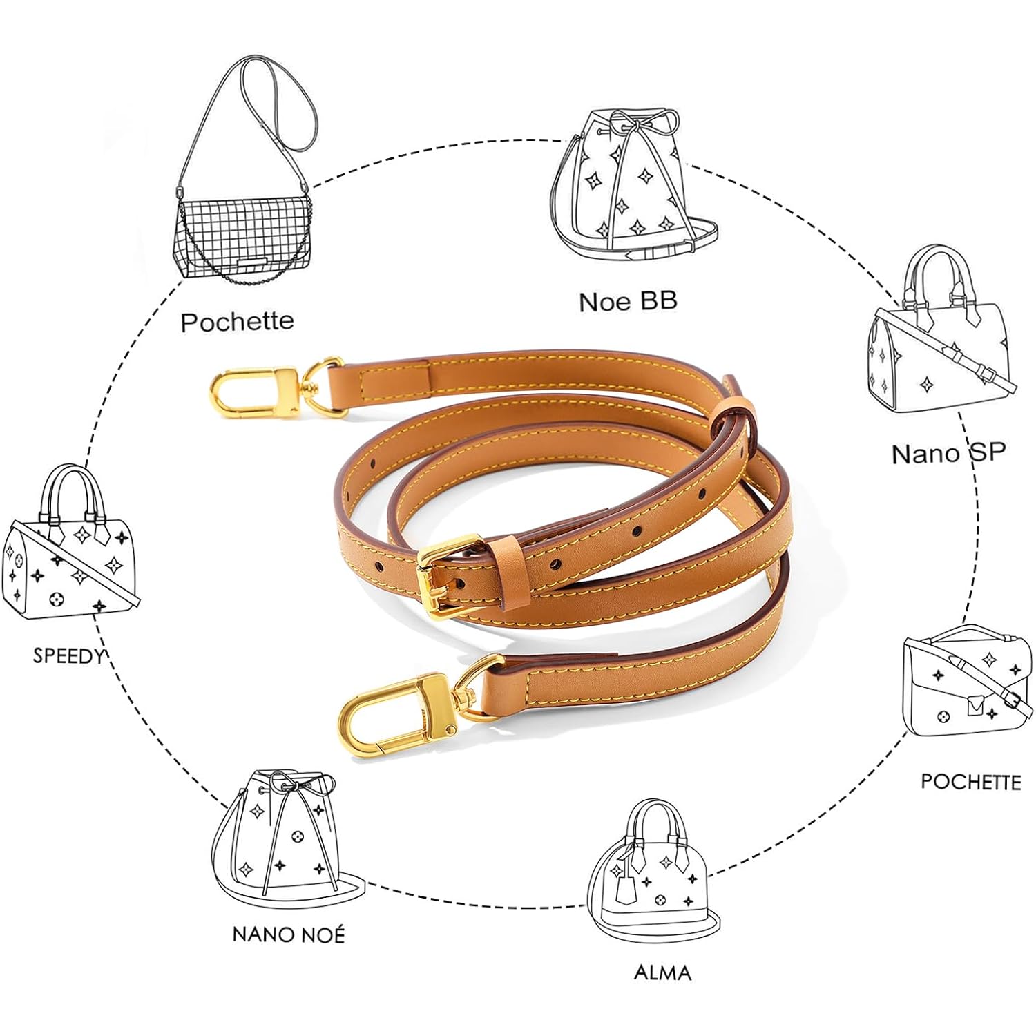 Vachetta Leather Replacement Adjustable Shoulder Strap For L V Handbag Replacement Bag Strap