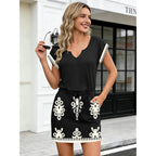 Saukole Women Summer T Shirt Dress Casual Short Sleeve V Neck Dress With Pockets Drawstring Waist Short Dresses