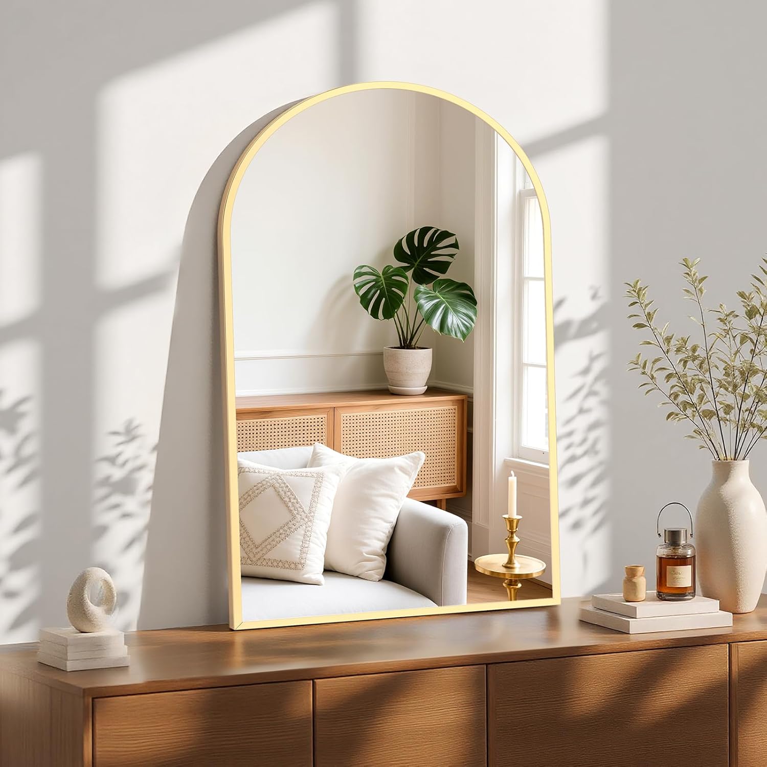 Sweetcrispy 24"x36" Arched Gold Bathroom Mirrors for Wall, Bathroom Mirrors for Over Sink, Metal Framed with HD Shatter-Proof Glass for Entryway, Living Room, Bedroom, Home Decor