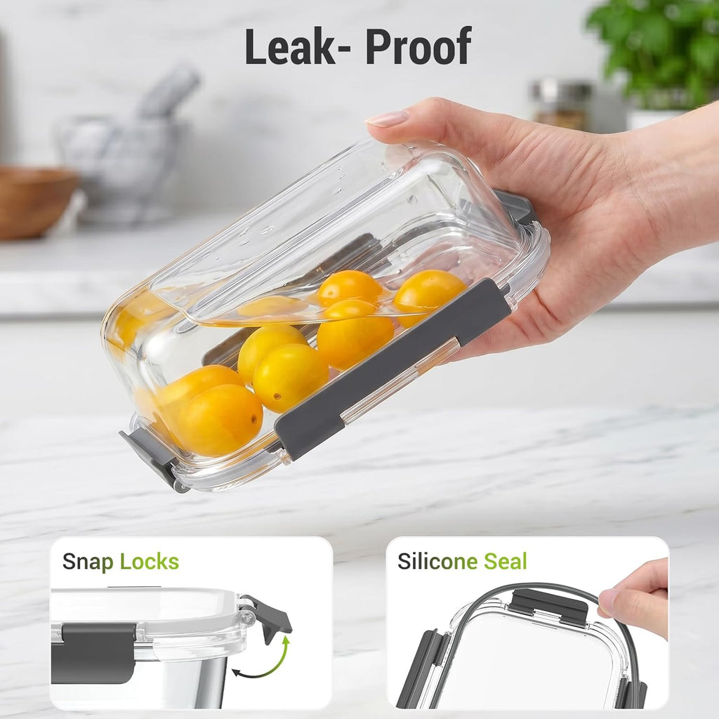 Dealusy 10 Sets (20-Piece) 36 Oz & 12 Oz Glass Food Storage Containers With Lids, Airtight Leak-Proof Glass Meal Prep Containers With Lids, Microwave Oven Freezer Dishwasher Safe, Gray