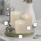 Set Of 3 Flameless Led Flickering Moving Flame Pillars (3X 4.5, 3X5.5, 3X6.5), Real Unscented Wax W/ Melted Edge & Smooth Finish, Aa Battery Operated, Pearl Ivory