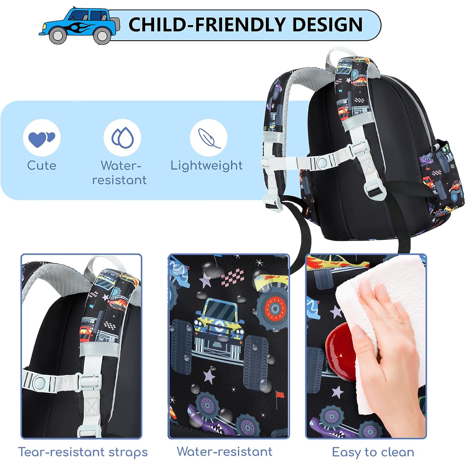 Toddler Backpack For Boys Girls 2-4, 12" H Kids Backpacks For Kindergarten Preschool, Small Bookbag For Daycare Travel (Black, 12''- Not Fit A4 Folder)