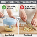 Manual Food Processor, Hand Pull Vegetable And Herb Chopper, Easy Use Bpa Free Manual Cutter For Quick Prep For Ginger Fruits Garlic Nuts Onion, Blue