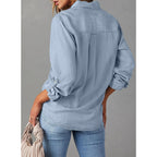 Astylish Women Button Down Denim Shirts Casual Long Sleeve V Neck Chambray Blouse Top