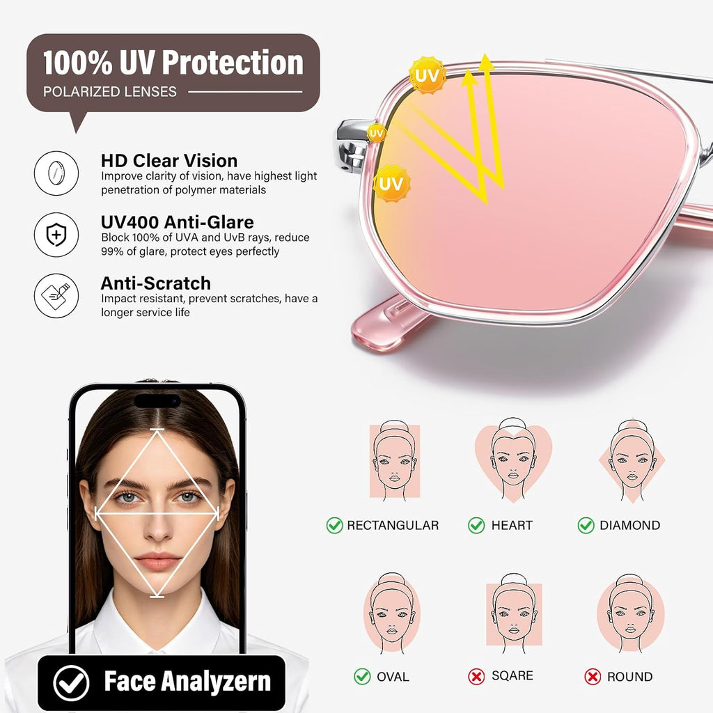 Tangle Free Polarized Aviator Sunglasses for Women UV Protection Sports Running Sun Glasses Unisex Shades Xh-1pcs-pink