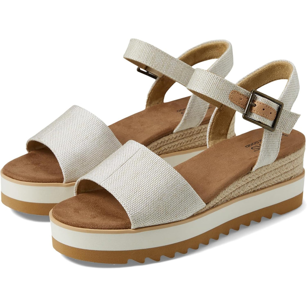 Toms Women'S Diana Wedge Heel Sandal, Leather Upper, Rope-Wrapped Midsole, Adjustable Strap, Buckle, Ortholite Insole