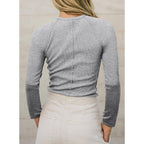 Sidefeel Womens Tops Casual Crewneck Long Sleeve Tops Ribbed Raw Hem Spring T Shirts Slim Fit Basic Tees Blouses