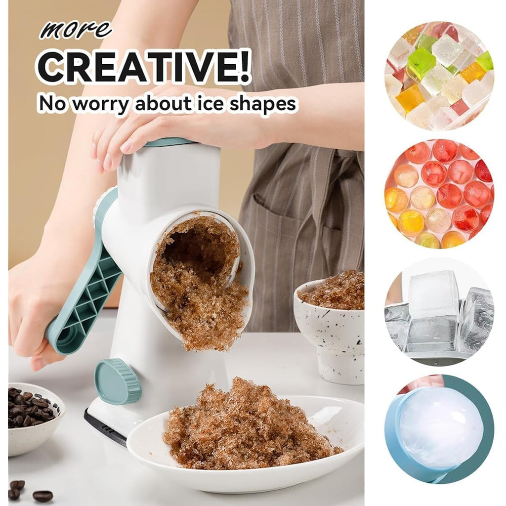 Rotary Ice Shaver Manual White - Stainless Steel Blade, Quick Labor-Saving Handle, Safe Stable Suction Base, Home Using Snow Cone Machine For All Ice Cubes