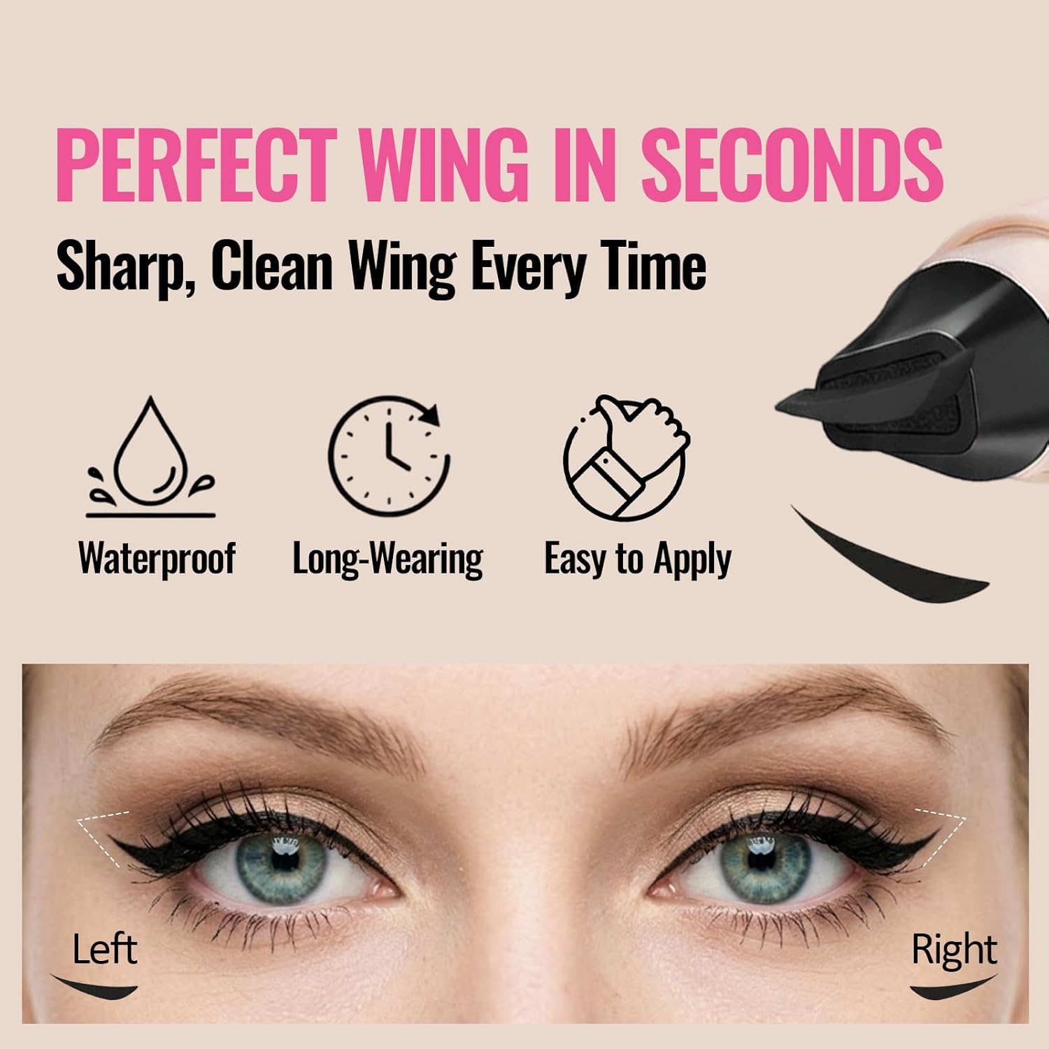 Erinde Winged Eyeliner Stamp Pen, Dual-Ended Eyeliner Stamp Wingliner, L/R Symmetry Cat Eye Makeup Tool, Quick-Dry, Long-Lasting, Smudge-Proof Rotating Eye Liner Stamp for Beginners, Black