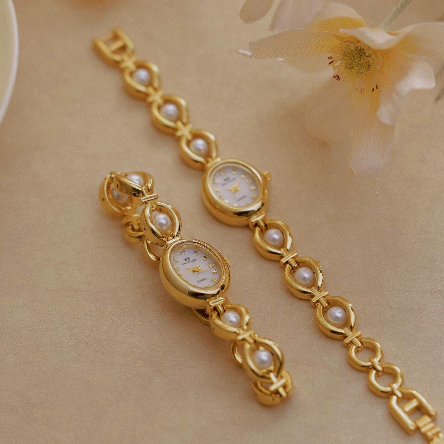Gosasa Vintage Pearl Bracelet Watch For Women Elegant Small Oval Dial Jewelry Waterproof Dainty Ladies Gift Watch For Mom Wife