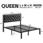 Queen Bed Frame With Headboard Pu Leather Upholstered Bed Frame Platform,All Metal Slats Support Platform Bed Frame With Storage Space,Easy Assembly,Noise Free,No Box Spring Needed,Black