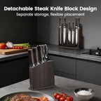 15-Piece Kitchen Knife Set With Magnetic Block, New For 2026, Detachable Steak Knife Block For Table Service, Built-In Sharpener, Wood Handle, Damascus Pattern, Housewarming Gifts