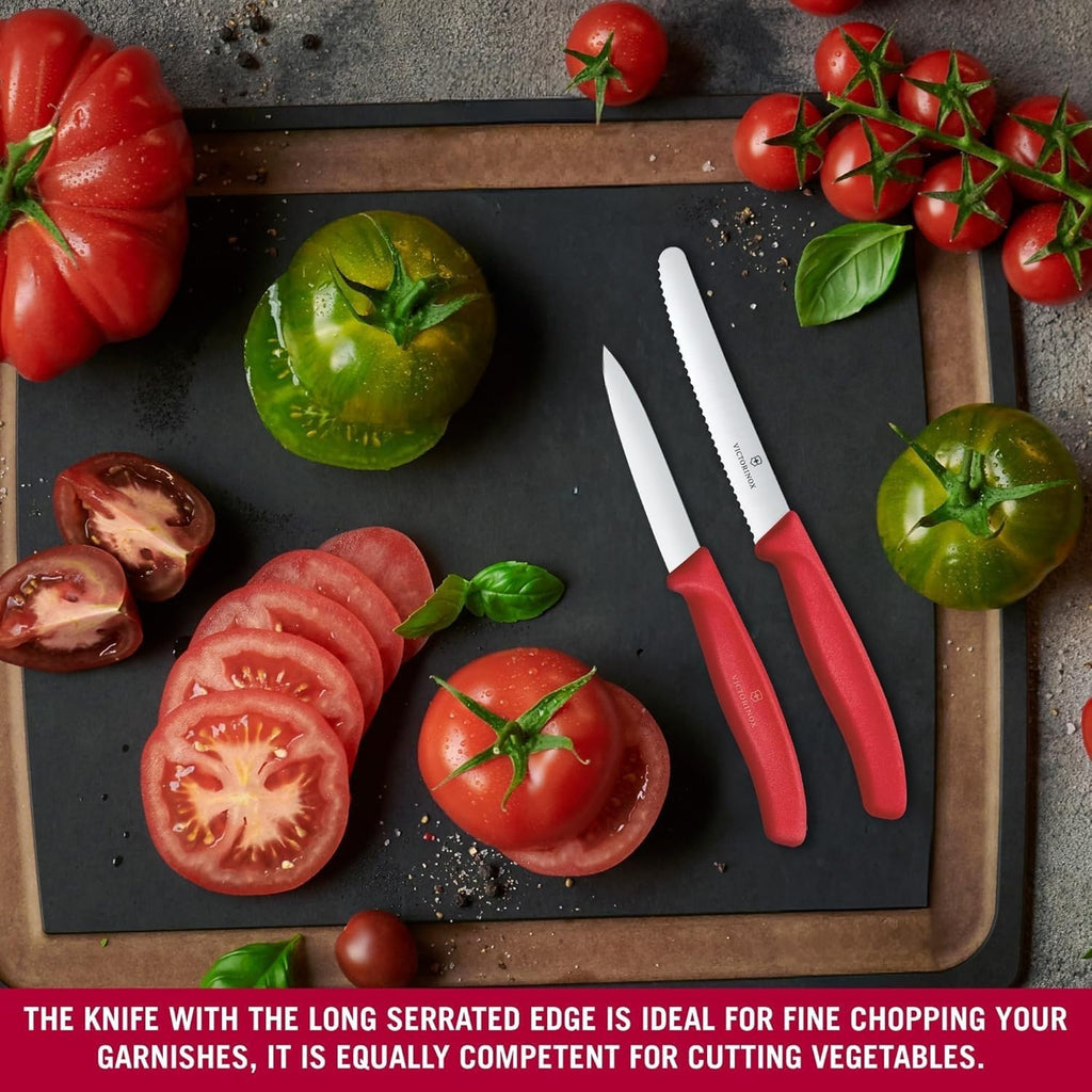 Victorinox Swiss Classic 2-Piece Paring Knife Set, Stainless Steel - Red | Includes 1 Serrated And 1 Straight Edge Blade, Dishwasher Safe With Ergonomic Handles For Precision Peeling And Trimming