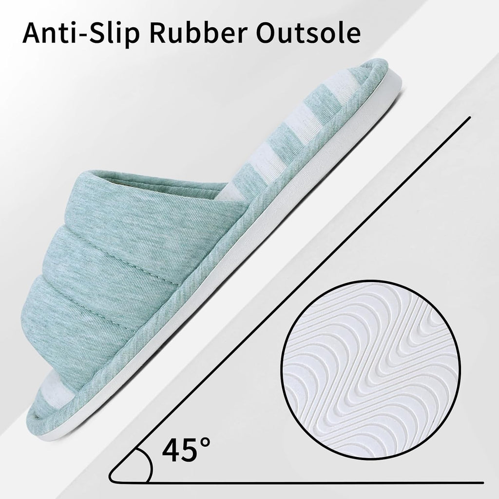 Open Toe House Slippers For Women Men Soft Cotton Indoor Shoes Memory Foam Slip On Bedroom Slippers