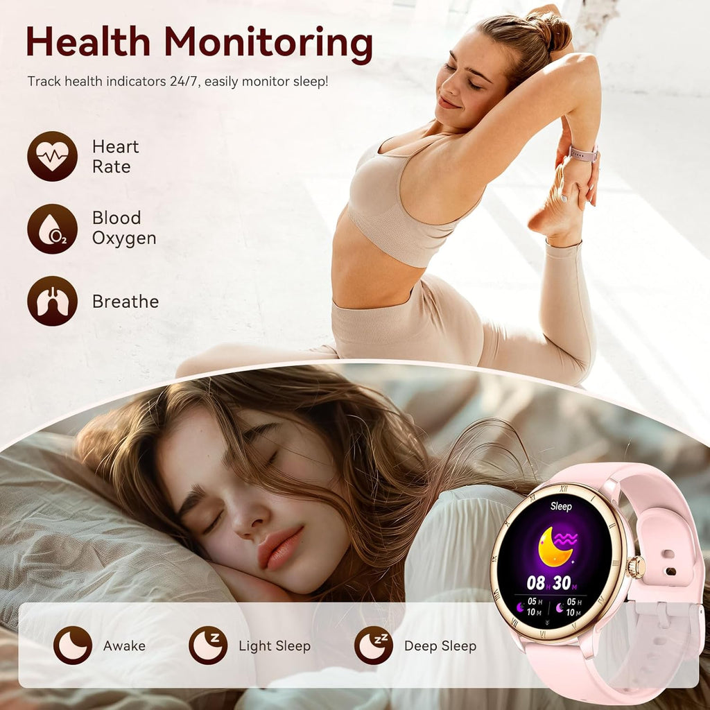 Smart Watch for Women, 1.27" HD Fitness Tracker (Answer/Make Calls) with 110+ Sport Modes/Heart Rate/Sleep Monitor, IP68 Waterproof Fitness Watch for iPhone Android, Best Gifts for Girl Yrs 15-25