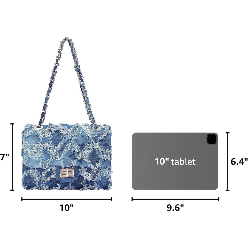Women Small Shoulder Bags Quilted Crossbody Distressed Jean Denim Purse Evening Bag Clutch Handbag | Distressed Denim