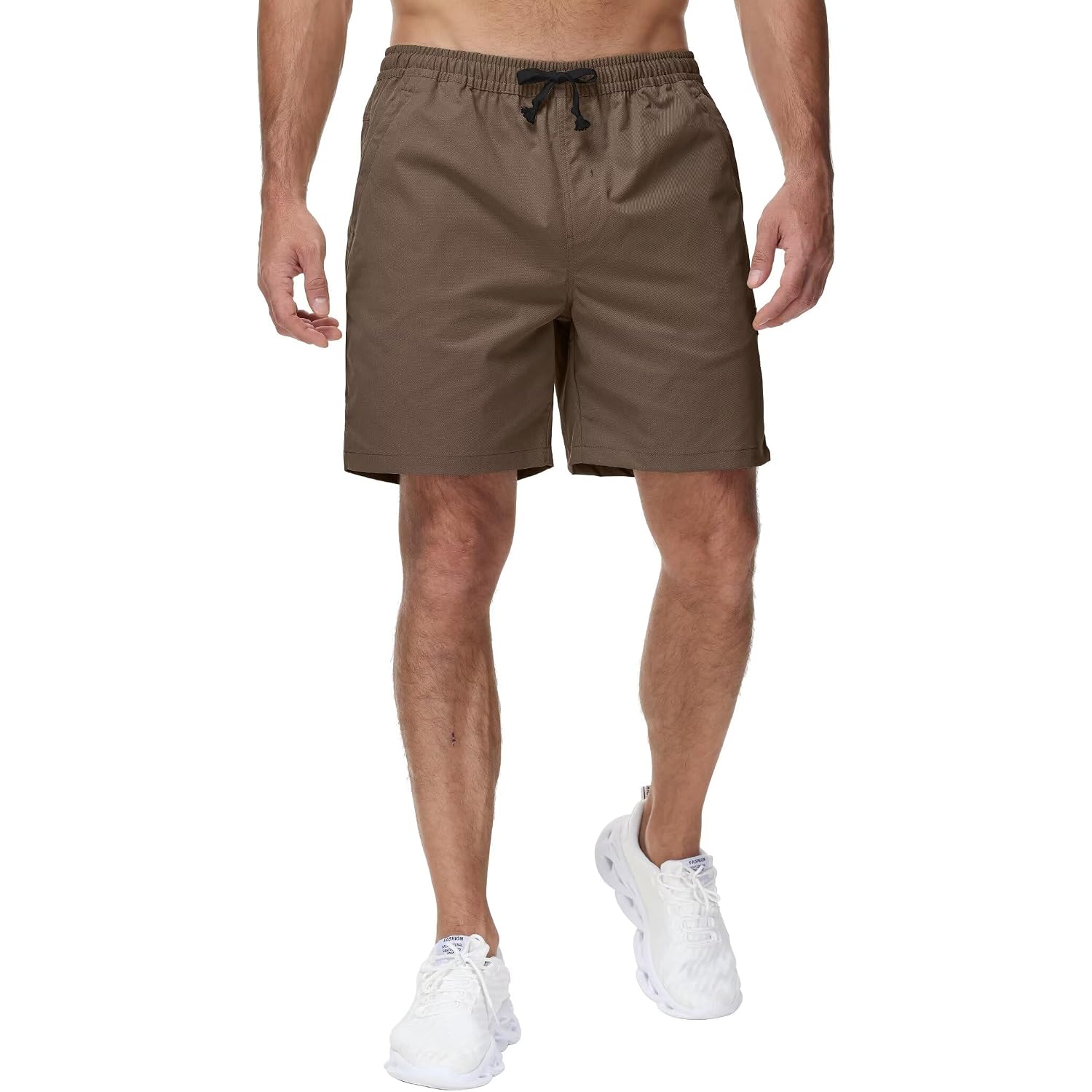 Men'S Casual 7 Inch Shorts Twill Drawstring Summer Beach Stretch Golf Shorts With Zipper Pockets
