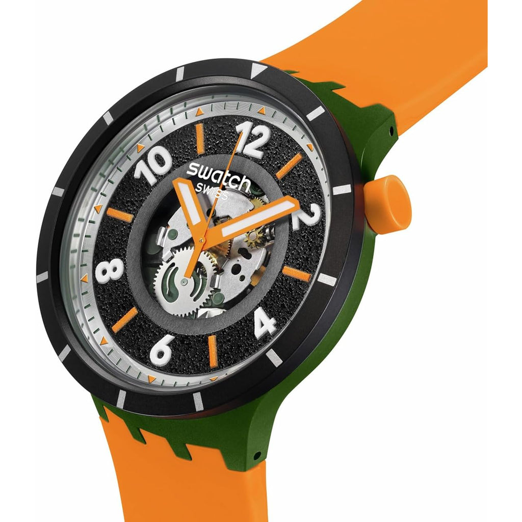 Swatch Big Bold Bioceramic Unisex Watch Casual Polymer Orange Automatic Waterproof Fall-Iage