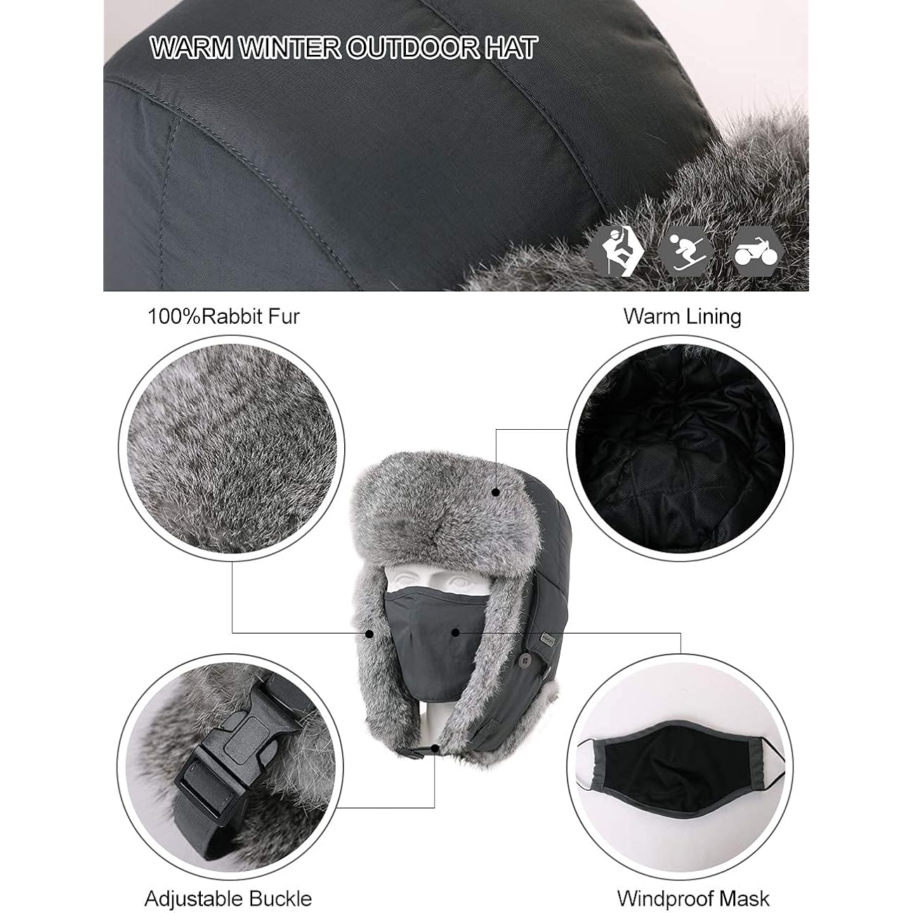 Comhats Large XL Trapper Trooper Hunting Warm Ear Flap Russian Ushanka Winter Ski Cold Weather Bomber Hats for Men