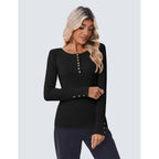 Zeagoo Womens Long Sleeve Henley T Shirts Button Ribbed Knit Slim Fitted Tee Tops Basic Casual Work Blouse Xs-Xxl
