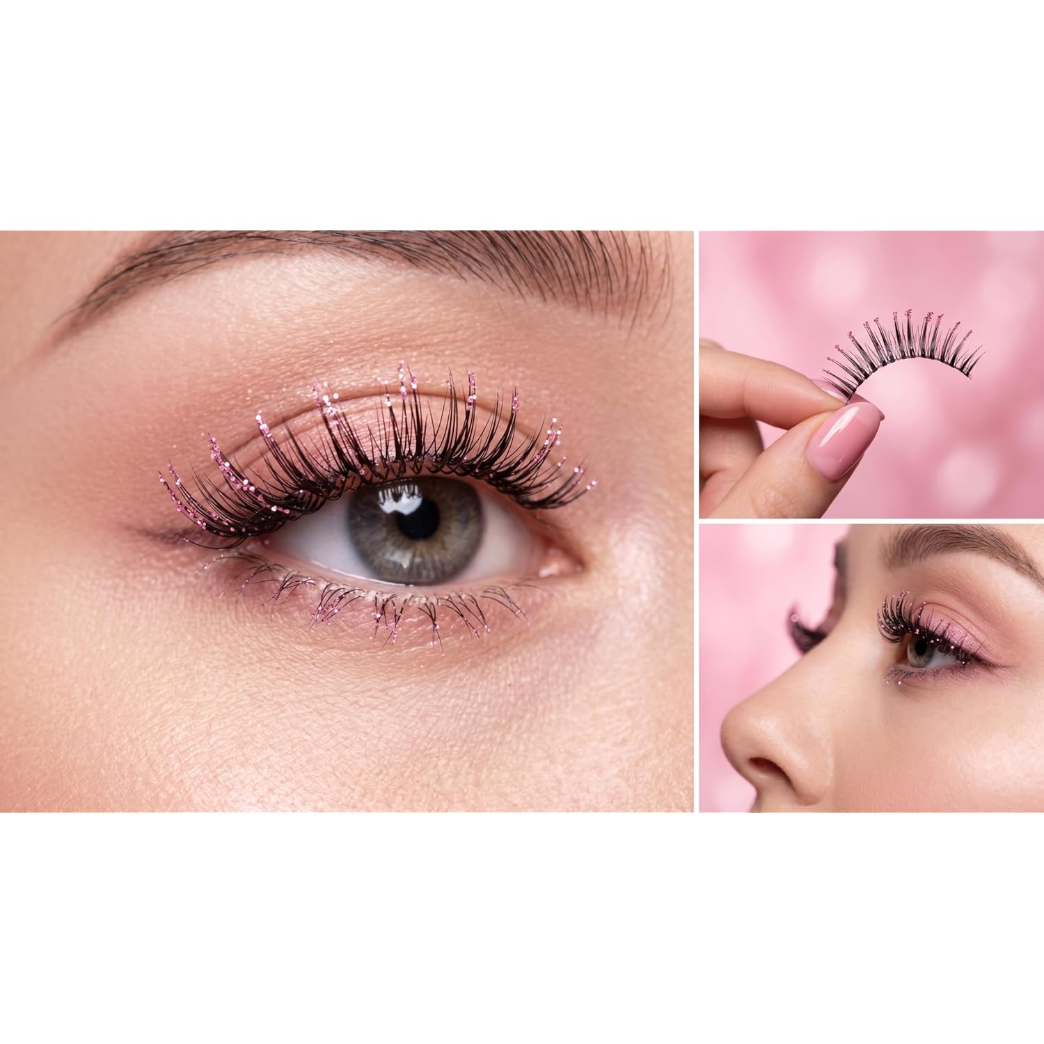 Glitter false eyelashes pink dense decorative shiny eyelash extensions colored faux mink eyelashes 5 pairs for makeup party makeup glitter colored eyelashes for stage makeup party wedding