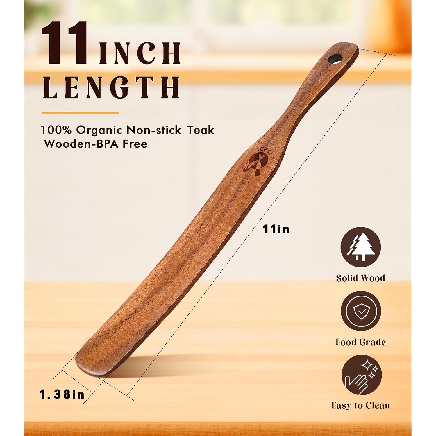 Skinny Spurtle For Sourdough Starter, Mixing, Reaching Bottom Of Jar, Dough Whisk, Natural From High Moist Resistance Teak, Spurtles Kitchen Tools Wooden Kitchen Utensils For Nonstick Cookware