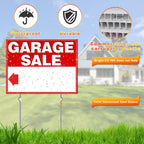 Garage Sale Signs, 3 Pcs Yard Signs With Metal Stakes, 17X13 Inch Double Sided Large Corrugated Plastic Garage Sale Kit With Directional Arrows Stickers For Event, Weatherproof, Red