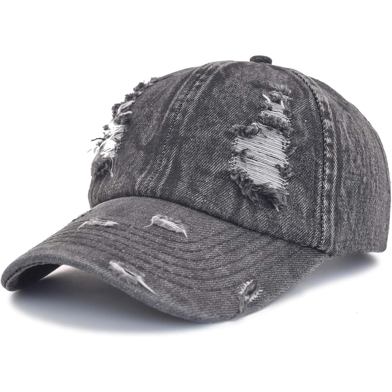 TSSGBL Unstructured Distressed Baseabll Cap Cotton Soft Dad Hat Adjustable Low Profile Headwear Ball Caps for Women Men Distressed-denim-black