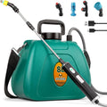 Battery Powered Garden Sprayer 2 Gallon, 7.4V High Pressure Rechargeable Weed Sprayer With 3 Pressure Mode, 5 Spray Nozzles, Telescopic Wand, Battery Indicator, Adjustable Strap For Lawn Garden, Green