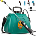 Battery Powered Garden Sprayer 2 Gallon, 7.4V High Pressure Rechargeable Weed Sprayer With 3 Pressure Mode, 5 Spray Nozzles, Telescopic Wand, Battery Indicator, Adjustable Strap For Lawn Garden, Green