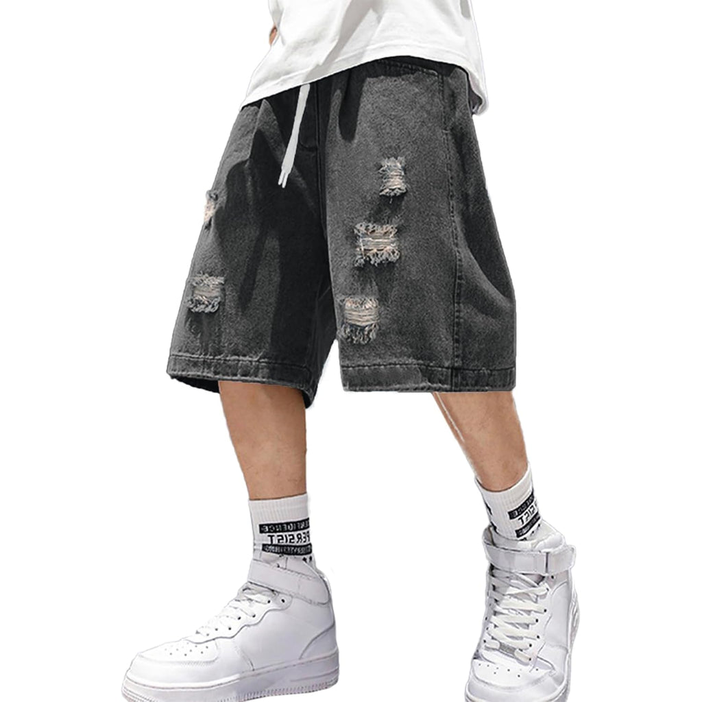 Emmiol Baggy Jean Shorts Men, Y2K Jorts Cargo Ripped Elastic Waist, Mens Denim Shorts Comfy Casual Streetwear Summer