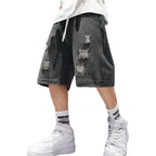 Emmiol Baggy Jean Shorts Men, Y2K Jorts Cargo Ripped Elastic Waist, Mens Denim Shorts Comfy Casual Streetwear Summer