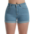 Women's High Waisted Summer Elastic Jean Shorts Folded Hem Hot Denim Shorts for Women