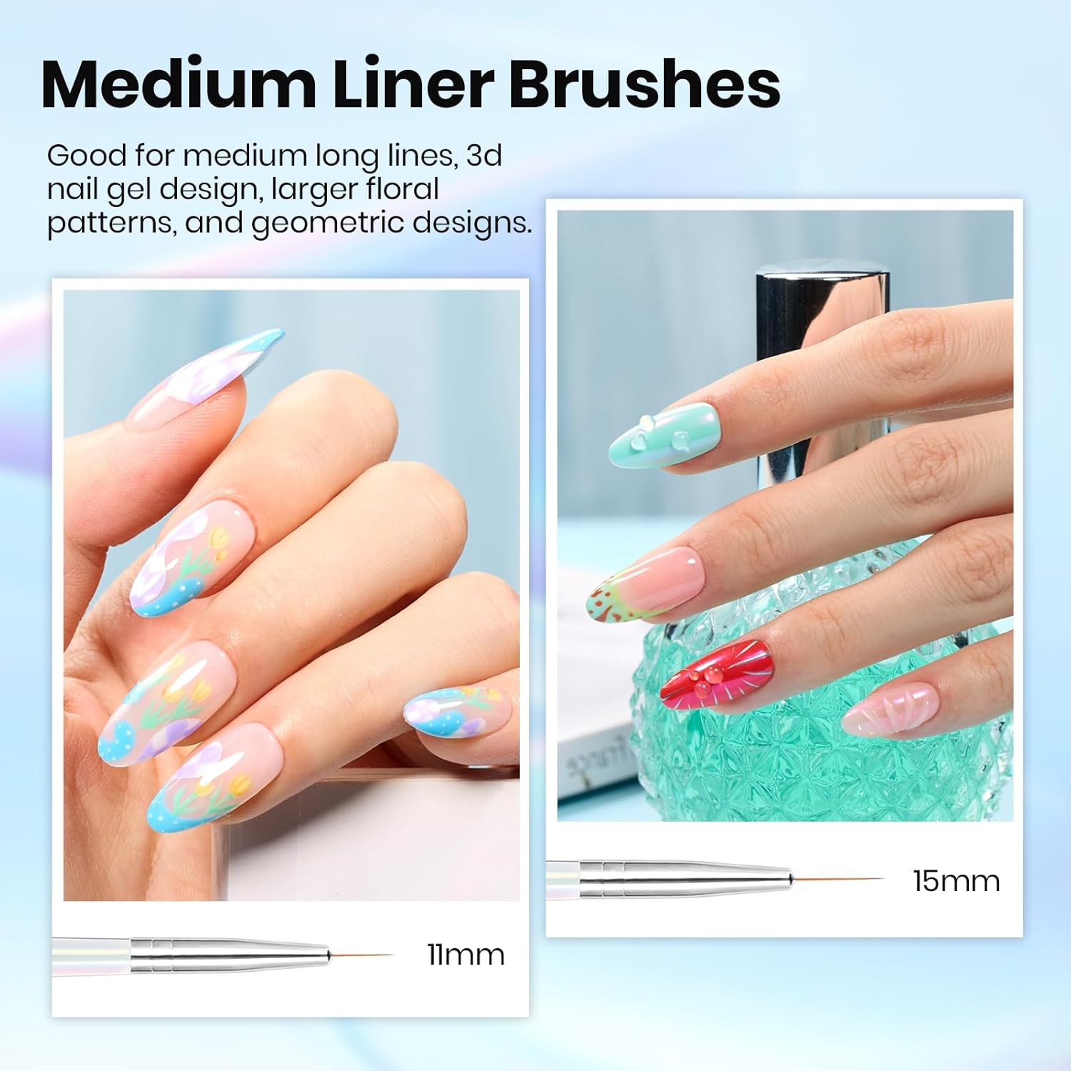 Beetles Nail Art Pens Brushes, 5pcs Nail Art Liner Brushes Set Painting Nail Dotting Drawing Tool for Long Lines, Details, Fine Drawing Sizes 7/11/15/20/25mm Gift for Women