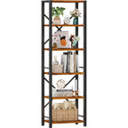 Furologee 6 Tier Tall Bookshelf, Industrial Narrow Bookcase, Display Standing Shelf Units, Metal And Wood Storage Rack Organizer For Living Room, Home Office, Entryway, Kitchen, Rustic Brown