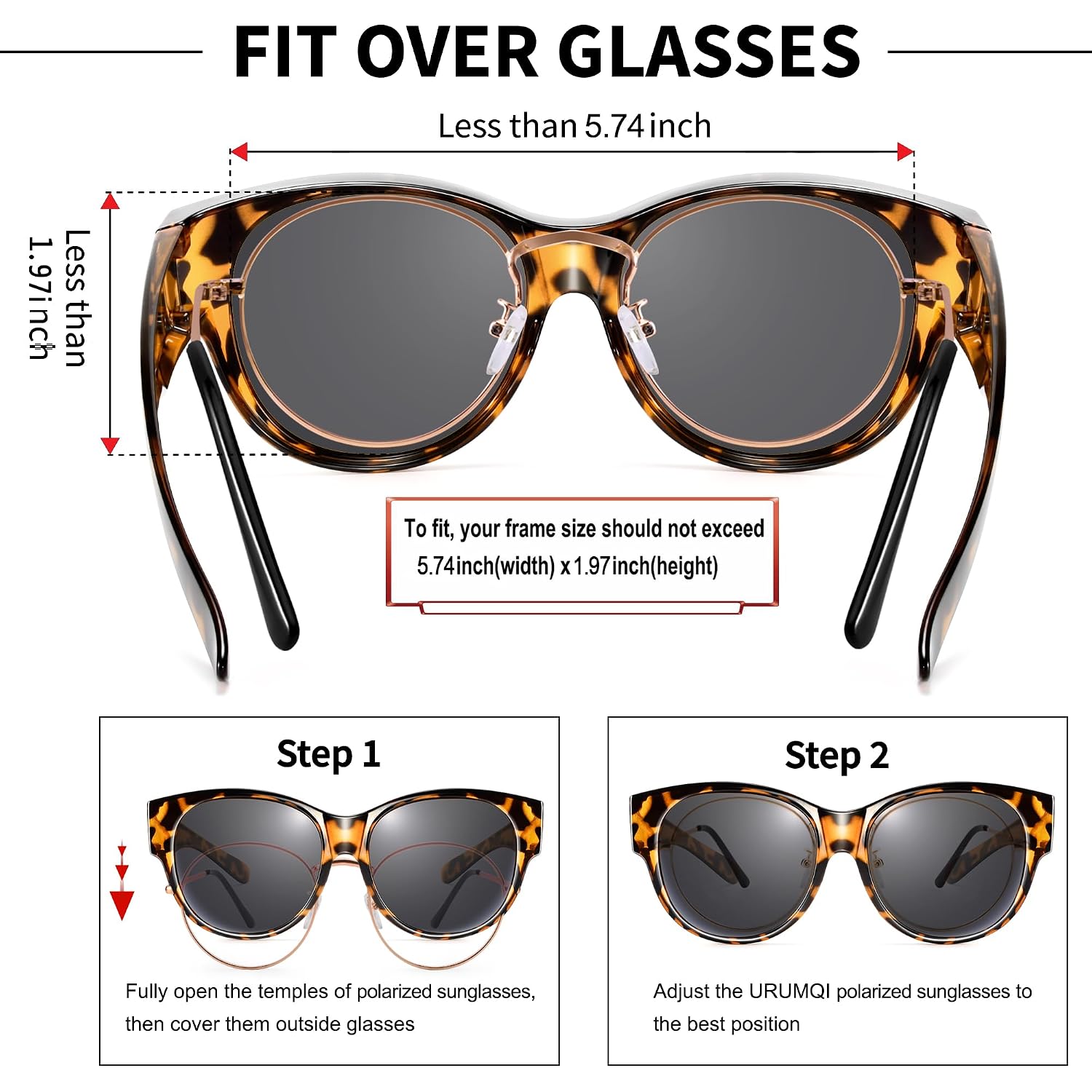 Sunglasses Over Glasses Women, Polarized UV400 Protection Fit Over Glasses Sunglasses for Women Round Cat Eye A01 Glossy Tortoise Frame/Grey Lens