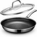 Non Stick Frying Pans, 12-Inch With Lid, Hybrid Frying Pans Nonstick,Non Stick Skillets Stainless Steel, Dishwasher & Oven-Safe, Induction Compatible Cooking Pan, Pfoa Free Saucier Cookware