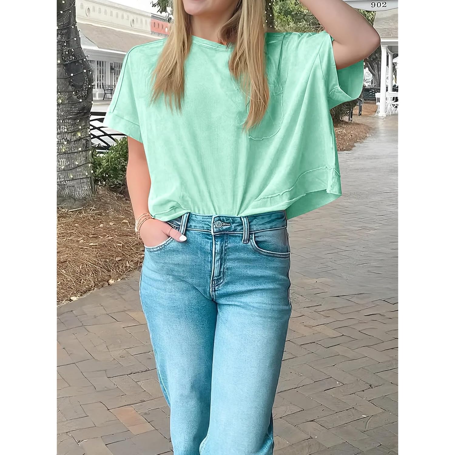 Cicy Bell Womens Summer Cropped T-Shirts Boxy Casual Short Sleeve Crew Neck Tops Acid Wash Cotton Loose Fit Tee Shirts