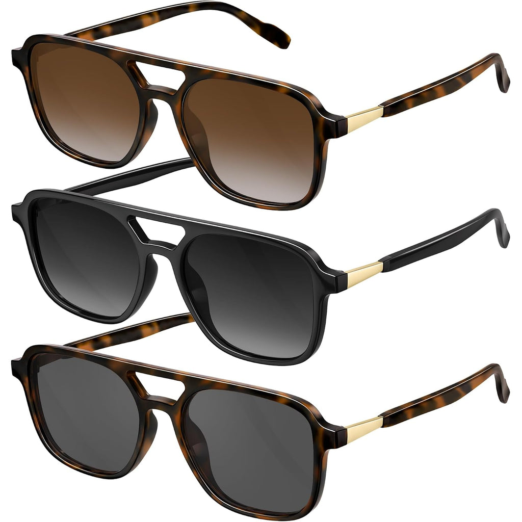 Retro Aviator Sunglasses for Women Men:Polarized Trendy Vintage 70s Rectangle Womens Shades Sun Glasses UV Protection 11a-3pc-leopard Brown Frame/Gradient Grey Lens/Grey Lens