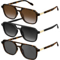 Retro Aviator Sunglasses for Women Men:Polarized Trendy Vintage 70s Rectangle Womens Shades Sun Glasses UV Protection 11a-3pc-leopard Brown Frame/Gradient Grey Lens/Grey Lens