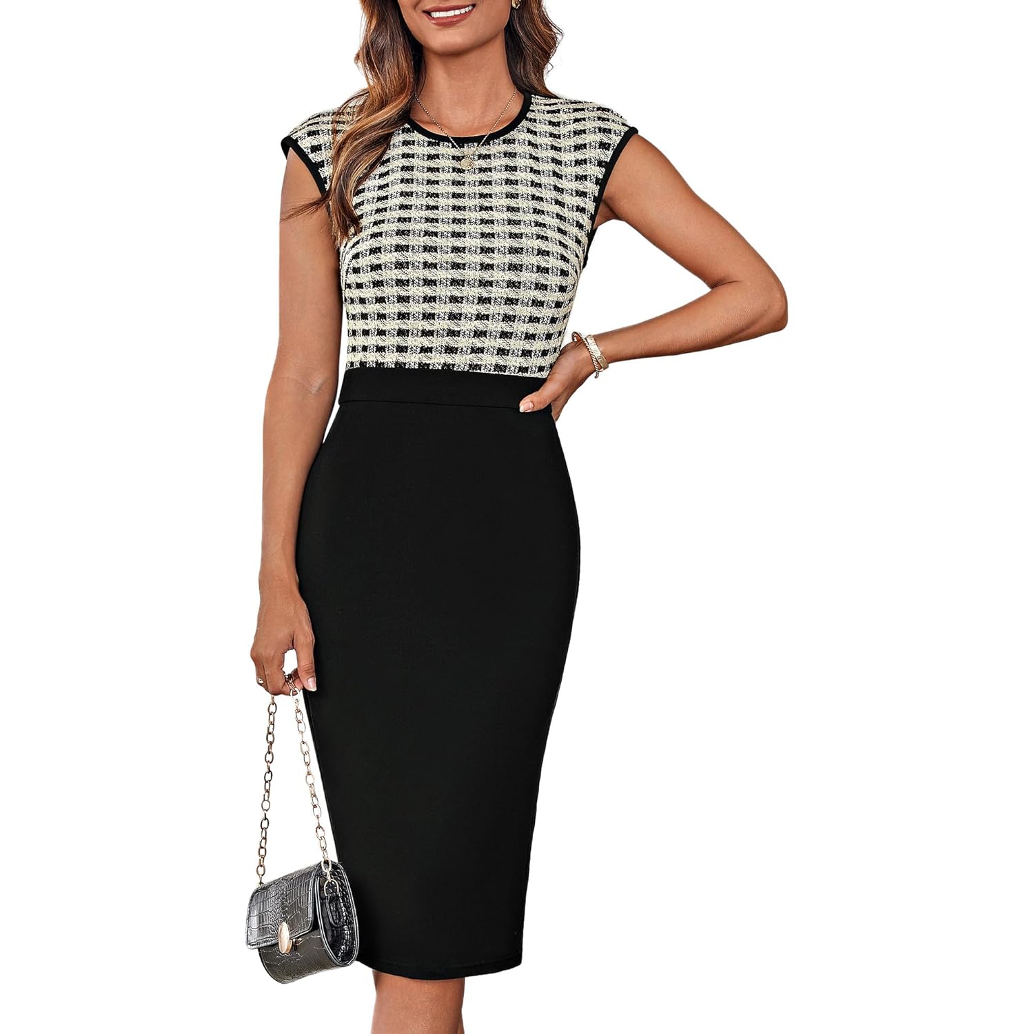 Women Wear to Work Dress Crew Neck Sleeveless Bodycon Business Pencil Dresses