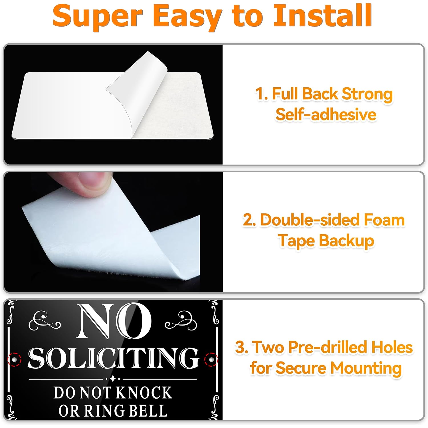 No Soliciting Sign For Front Door, (2 Pack) Self-Adhesive No Soliciting Sign For House, 9 X 6 Inches Aluminum Metal Signs For Yard (Black/White, Large 9 X 6 Inches)