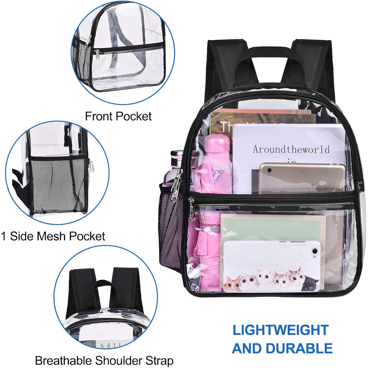 USPECLARE Clear Backpack for Stadium Approved 12×6×12, Water proof Clear Bag for Stadium Events and Concert Work Sport Event