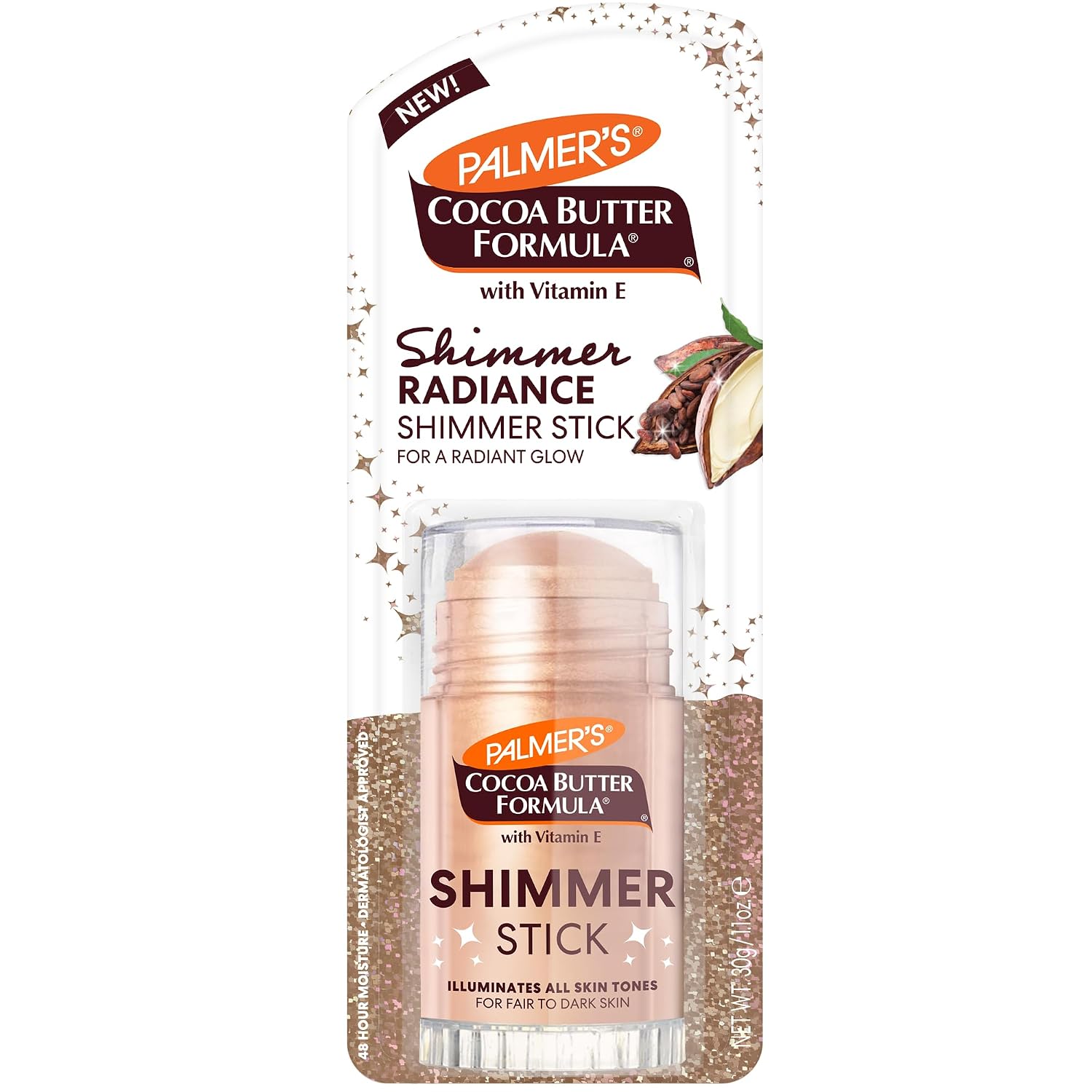 Palmer'S Cocoa Butter Formula Body Shimmer Stick With Vitamin E, 30G/1.1Oz, Radiant Highlighter Makeup For Body Glow, Provides 48-Hour Moisture, All Skin Tones & Types, Dermatologist Approved