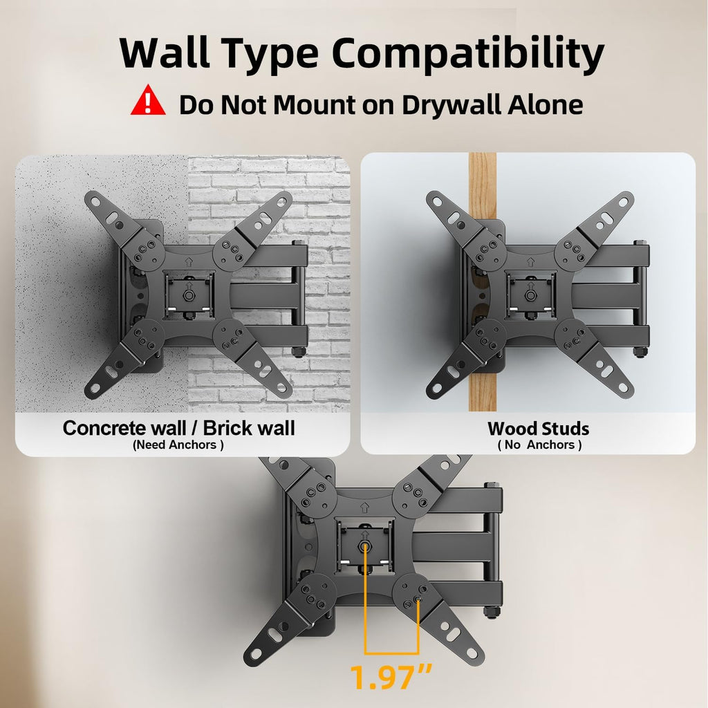 32+ 40 Inch Full Motion Tv Wall Mount For 13-43" Tvs & Monitor, 360° Rotating Small Tv Mount Bracket, Articulating Swivel Tilting Extension, Max Vesa 200X200Mm, Single Studs, 55 Lbs
